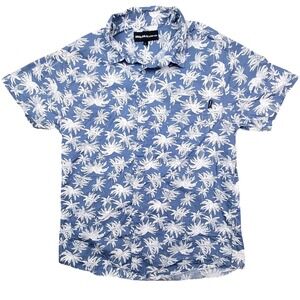 Molokai Surf Co Mens L Blue White Palm Tree Tropical Short Sleeve Button Shirt